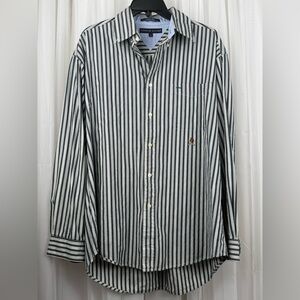 Vintage Tommy Hilfiger Striped Button Up Shirt L 100% Cotton Crest Logo 90s